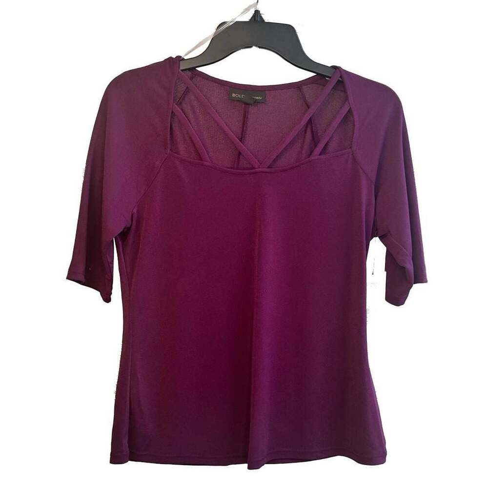 Bold Elements Women's Purple Square Neck 3/4 Sleeve Top with Crisscross Detail